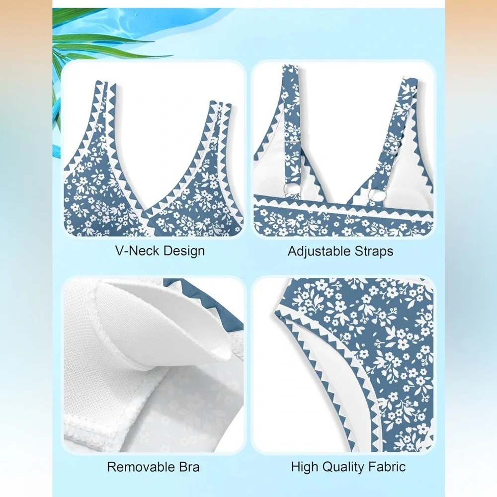 KANGKANG Girls Bikini Set, Size 10-12 Solid Color V-Neck Teen SuitW/chest pads - Picture 4 of 6